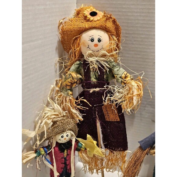 Adorable Lot of 7 Fall Harvest Scarecrow Decorations w/Broom - 6" to 20" - Picture 3 of 9